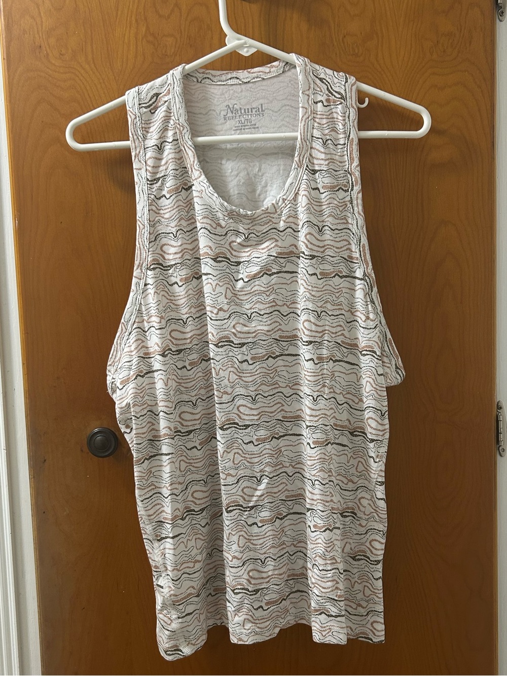 Natural Reflections Cream Tank with Tan & Gray Wave Print
